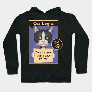 Kitty cat boss black and white Tuxedo Cat Holding Sign Hoodie